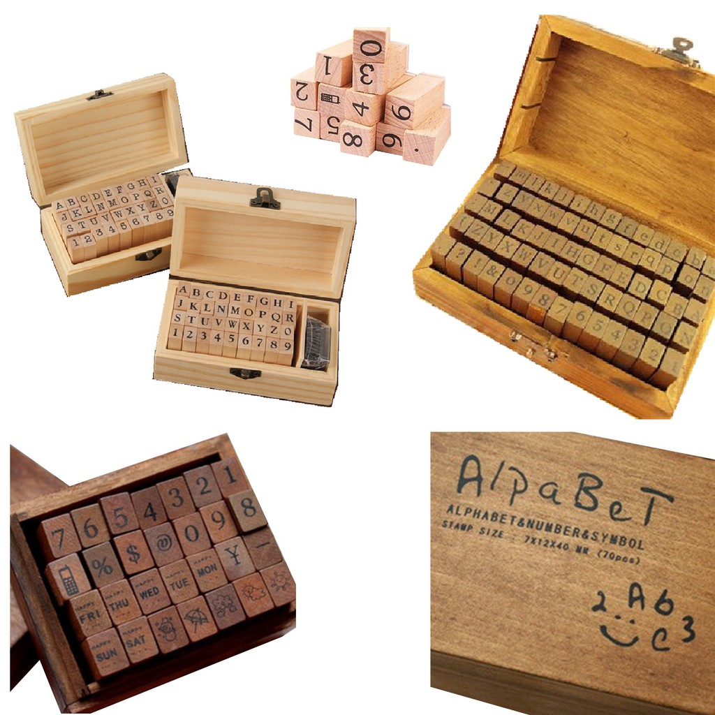 YUME Alphabet Number Phone Number Letter Rubber Wooden Stamp Value Set DIY Bullet Journal