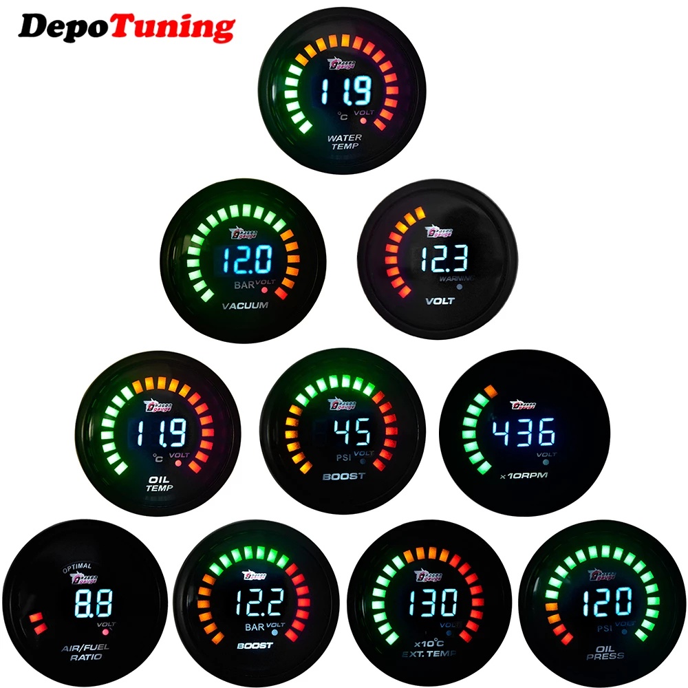 2" 52mm LED Boost/Water Temp/Oil Temp/Oil Pressure/Tachometer/Volt/Air