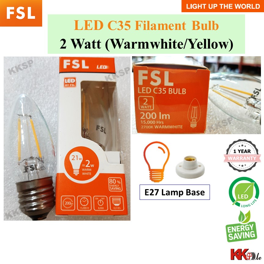 (1 Year Warranty) FSL C35 2W LED Filament Bulb E27 Filament LED light
