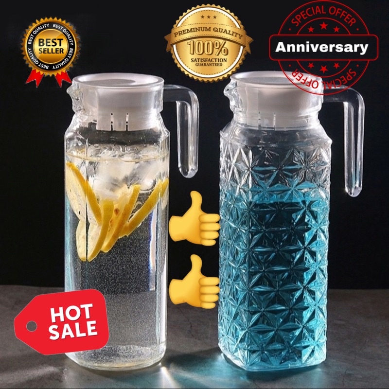 { READY STOCK } Glass Water Jug with White Cover Water Dispenser