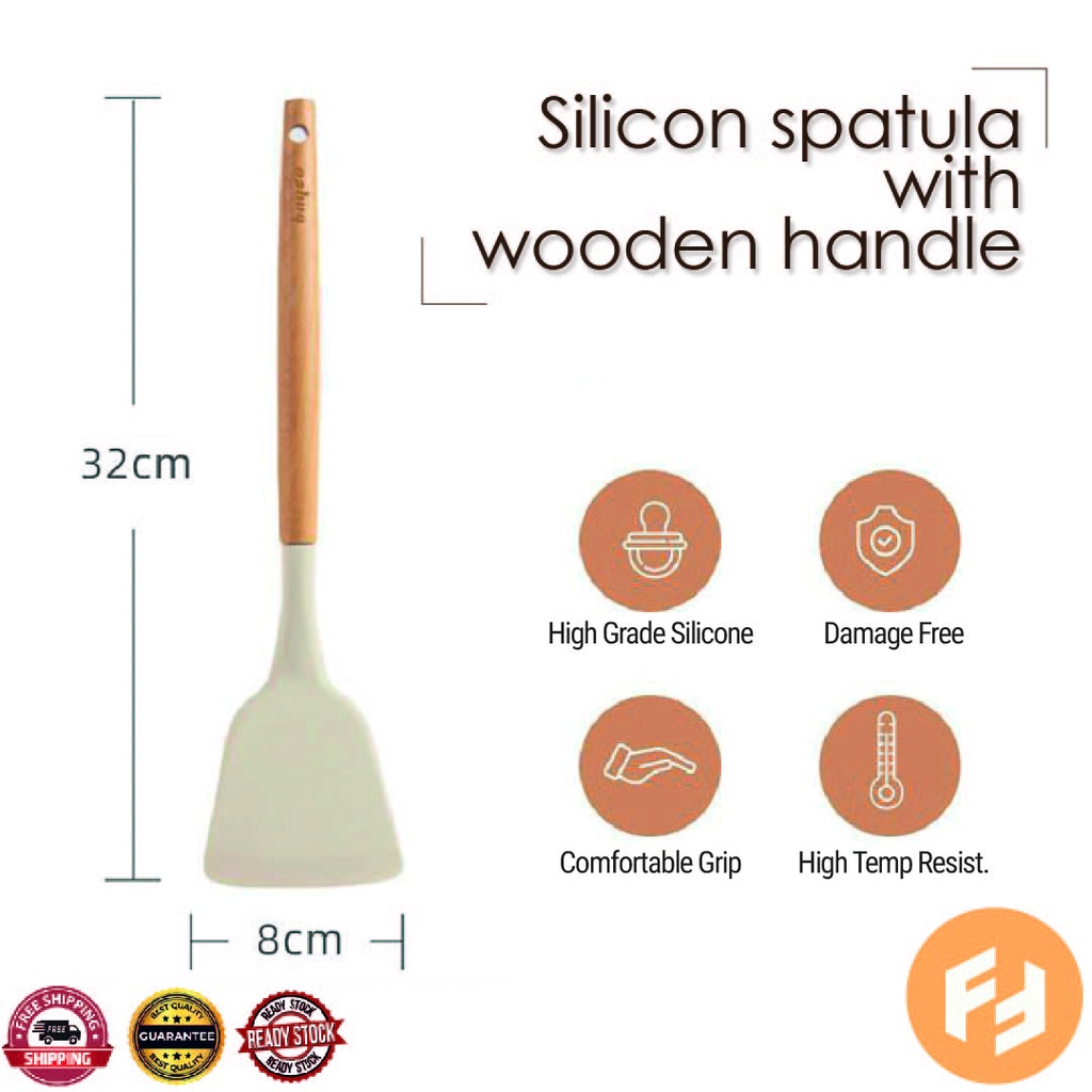 White Silicone Kitchenware Cooking Tool Utensils Set with Wooden