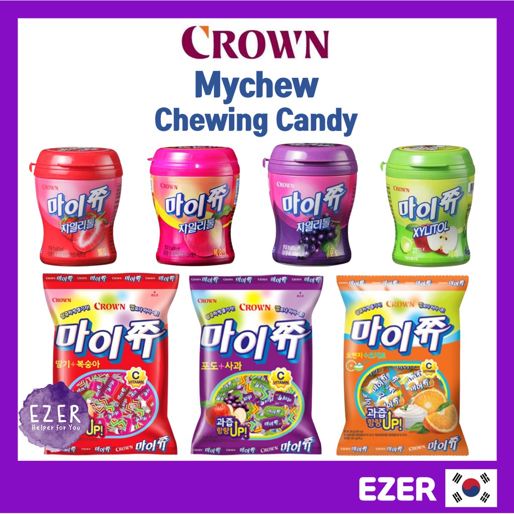 [Korean Snack] CROWN Mychew Chewable Candy 44g x 3p 110g 328g All Flavors (Strawberry / Peach