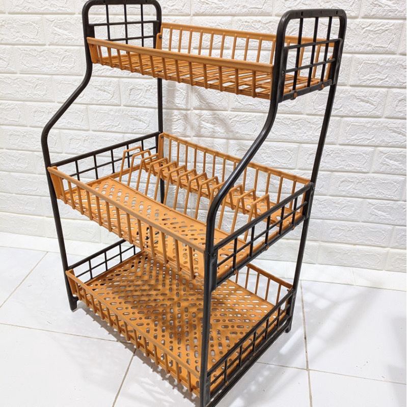 PERALATAN Plastic Dish Rack 3tier Chocolate Basin Dryer Rack
