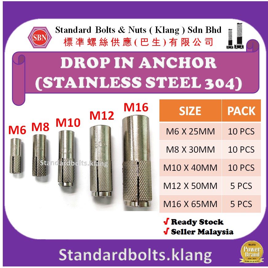 (PER PACK) Drop In Anchor (Stainless Steel 304) SIZE M6, M8, M10, M12