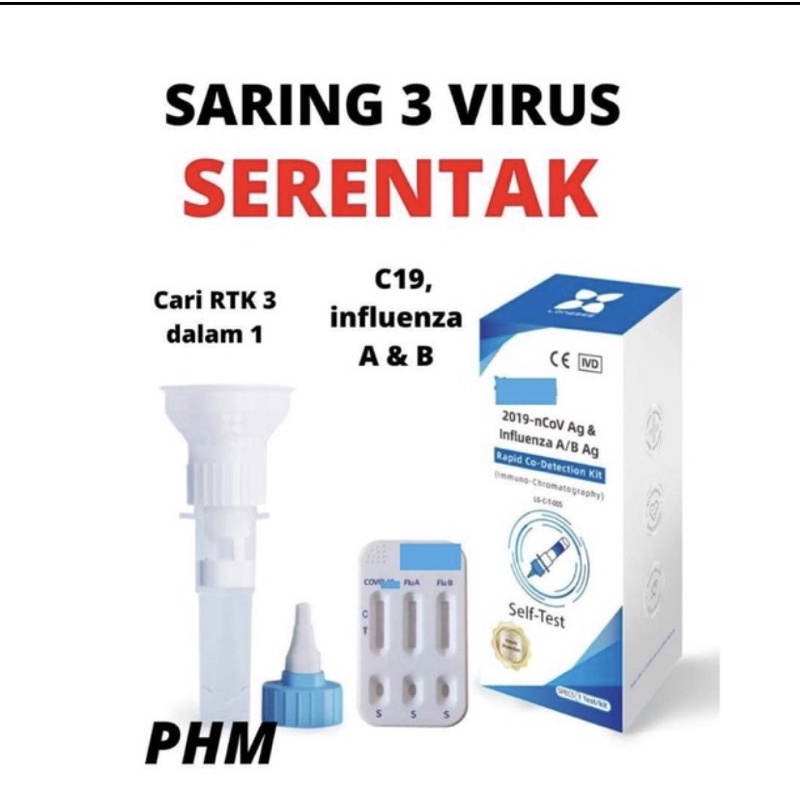 READY STOCK][POSTIN24H] LONGSEE 3IN1 COVID+ INFLUENZA A+B TEST KIT