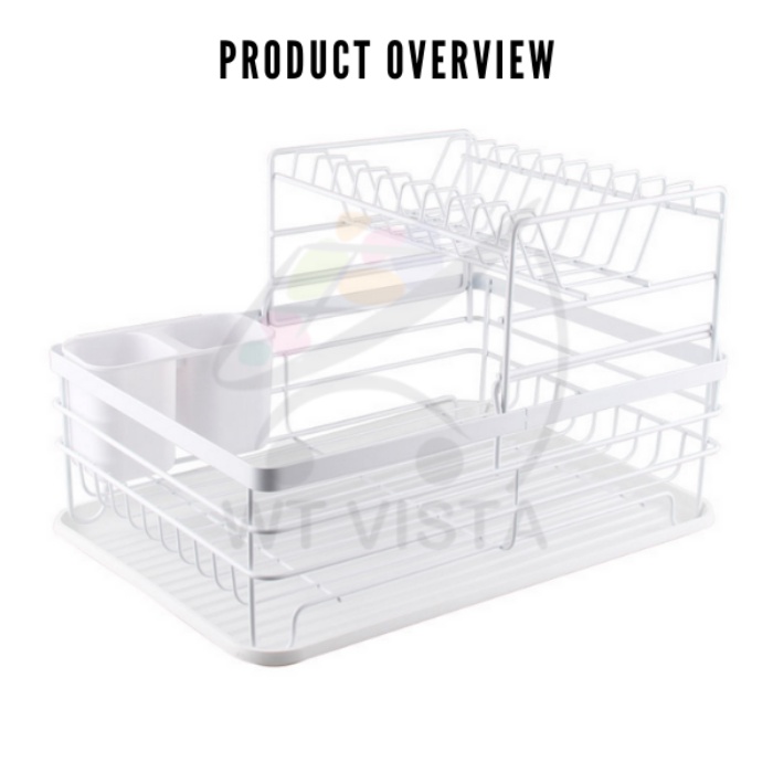 Dish Rack Double Decker Steel Dish Drainer with Drain Tray 2 Tiers