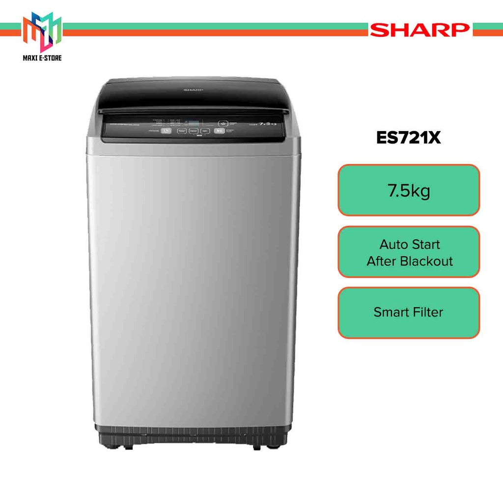 Sharp ES721X 7.5kg Washing Machine Stainless Steel Drum Fuzzy Control