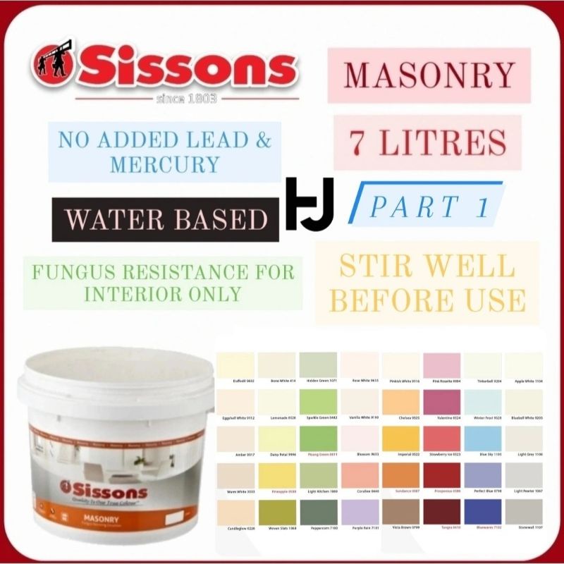7L SISSONS MASONRY PAINT FUNGUS RESISTANCE EMULSION FINISH INTERIOR PAINT WALL PAINT CAT DINDING