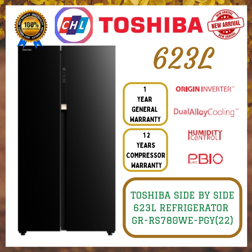 TOSHIBA (SEND BY LORRY) 623L SIDE BY SIDE REFRIGERATOR GRRS780WEPGY