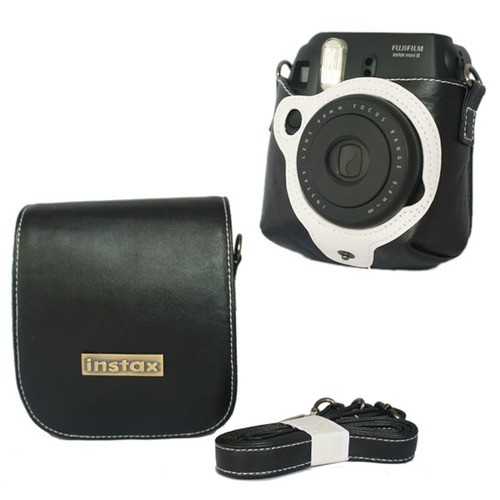 Instant Instax Mini 25 Camera Leather Case Bag Black with Shoulder