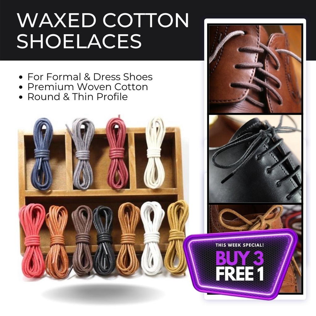 Round Waxed Shoelaces High Quality Premium Black Brown White Cotton