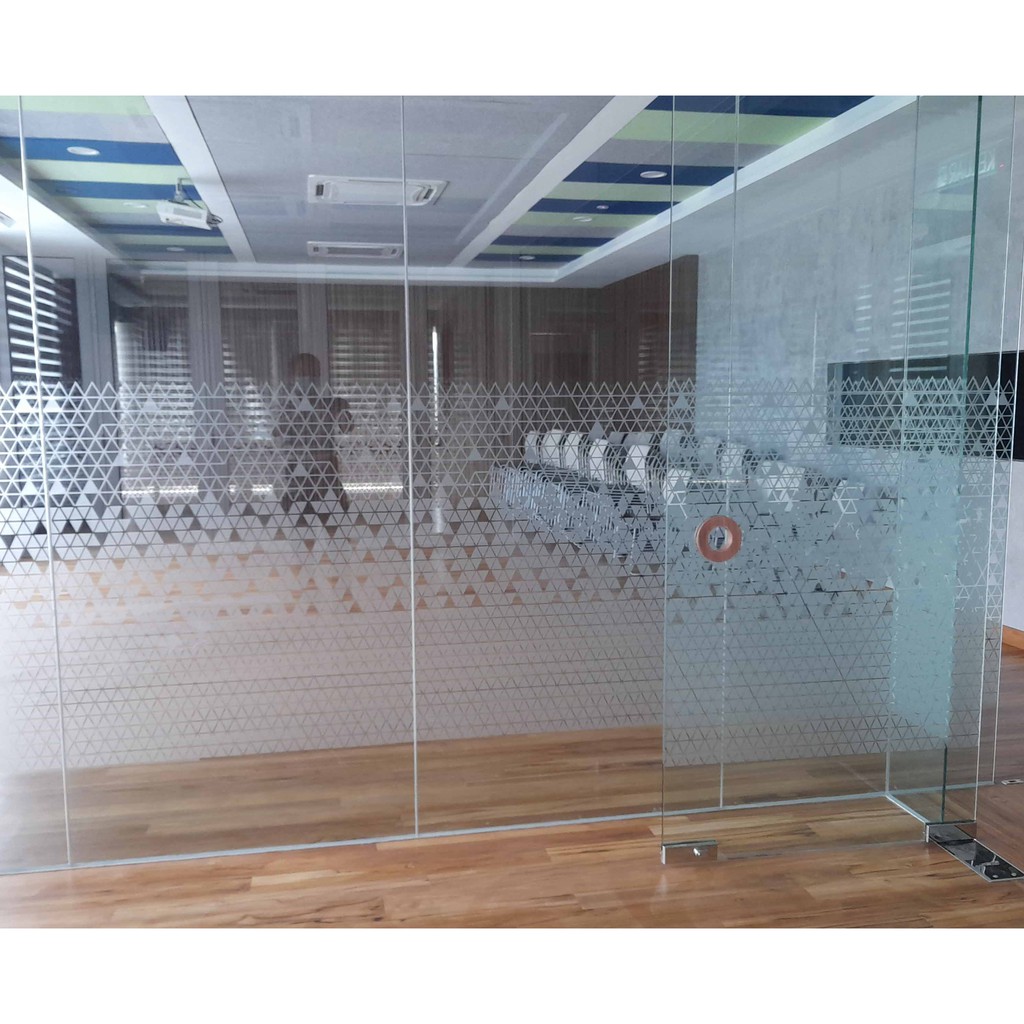 Frosted glass sticker with cut out logo lettering for home and office