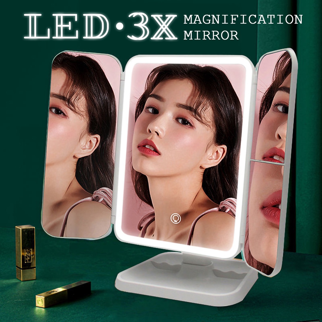 Makeup mirror desktop LED light female desktop three fold fill light HD