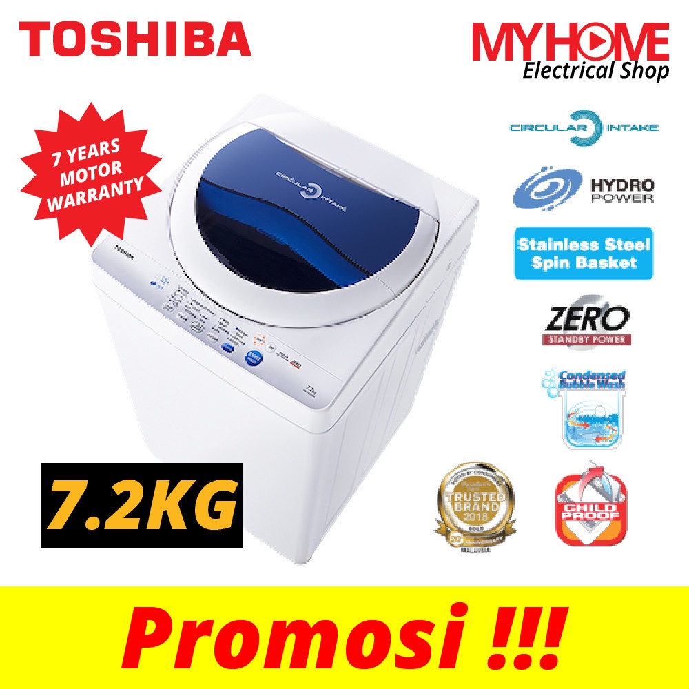 (DELIVERY KL & SELANGOR ONLY) TOSHIBA 7.2KG TOP LOAD NON INVERTER WASHING MACHINE / WASHER AW
