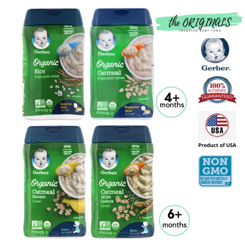 (READY STOCK) GERBER ORGANIC Baby Cereal Rice/Oatmeal/Banana/Millet