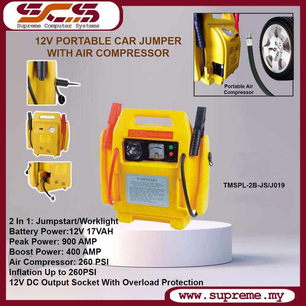 12V PORTABLE CAR JUMP STARTER jump start jumpstart AIR COMPRESSOR START