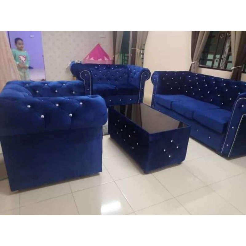 TERMURAH🔥SOFA CHESTERFIELD 3+2+1+MEJA KOPI WITH MIRROR KEDAI KELANTAN