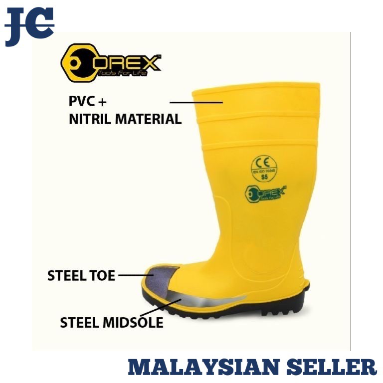 (HEAVY DUTY ) OREX Safety Rain Yellow Boots With Steel Toe Shopee