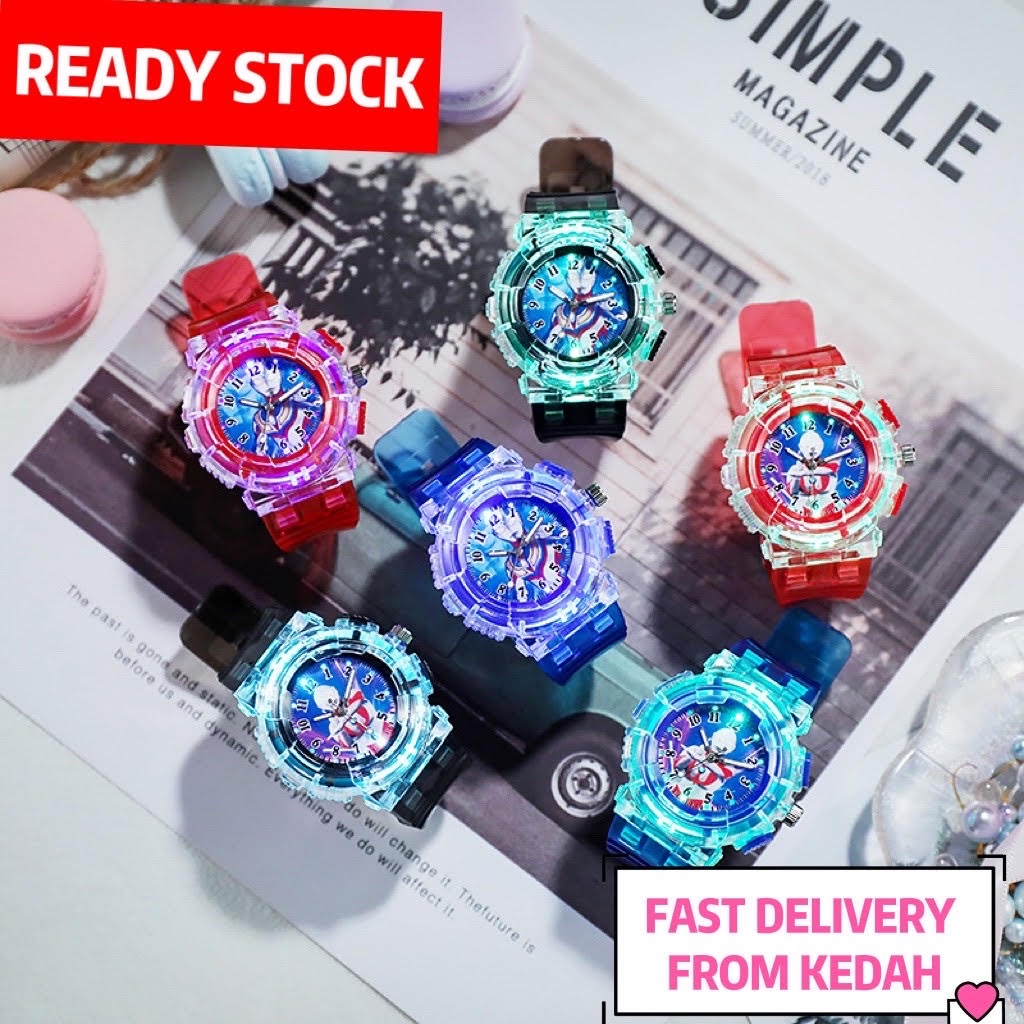 Ready stock Ultraman Watch night light watch LED flash silicone watch