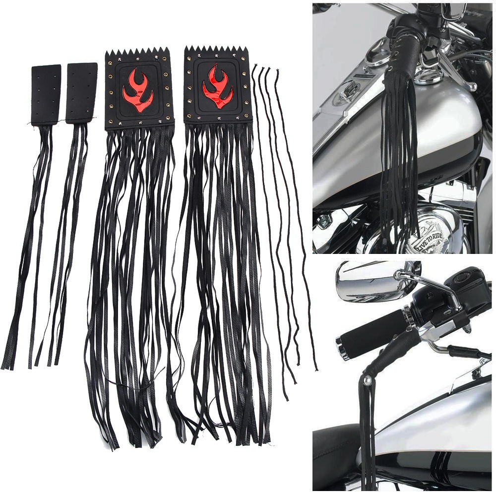 Black Leather Motorcycle 19 Inch Tassel Fringe Handlebars Hand Grip Covers Shopee Malaysia