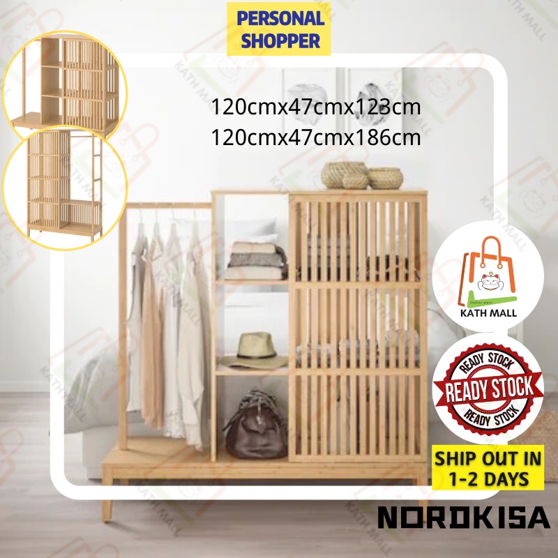 IKEA NORDKISA Open wardrobe with sliding door, bamboo I Almari pakaian terbuka Shopee Malaysia