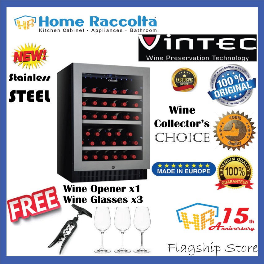 Vintec Wine Chiller VWS050SSAX VINTEC Wine Cellar Wine Storage Glass Door (Max 40Bottles