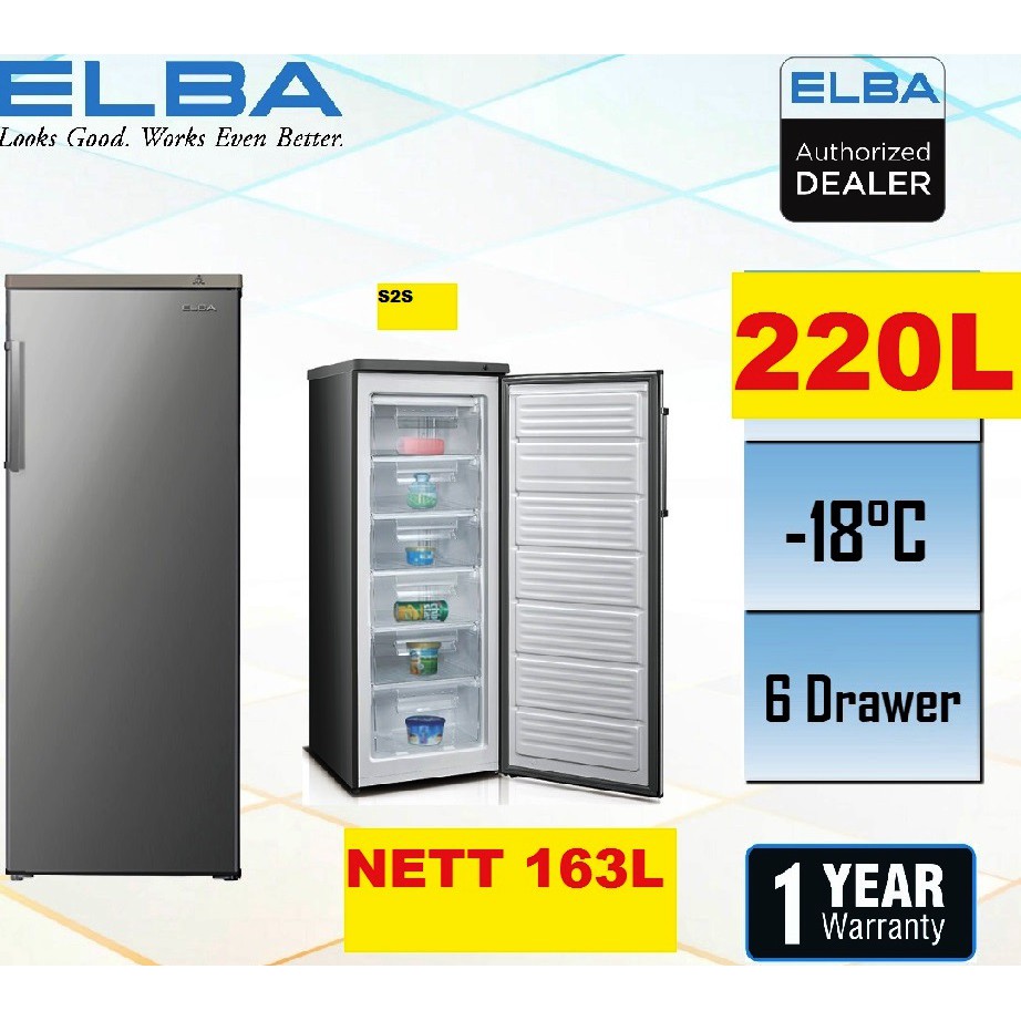 *SHIP TODAY* ELBA EUFJ2217(SV) Upright Freezer 220L Peti Beku Berdiri