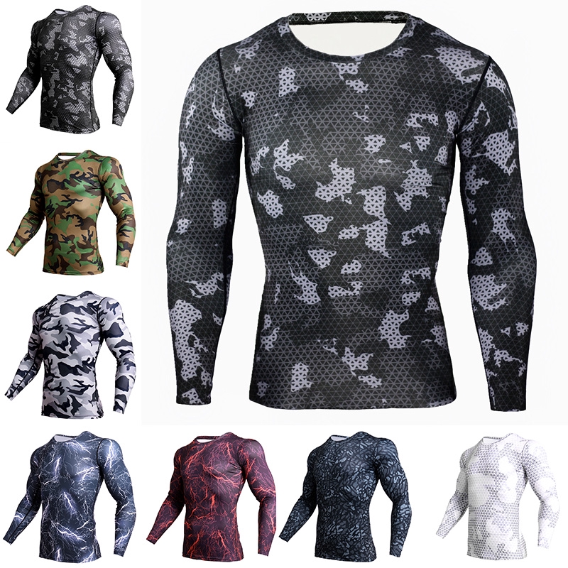 Compression Shirt Men Camouflage Long Sleeve Tight Tee Shirt Men Fitness 3D Quick Dry Clothes