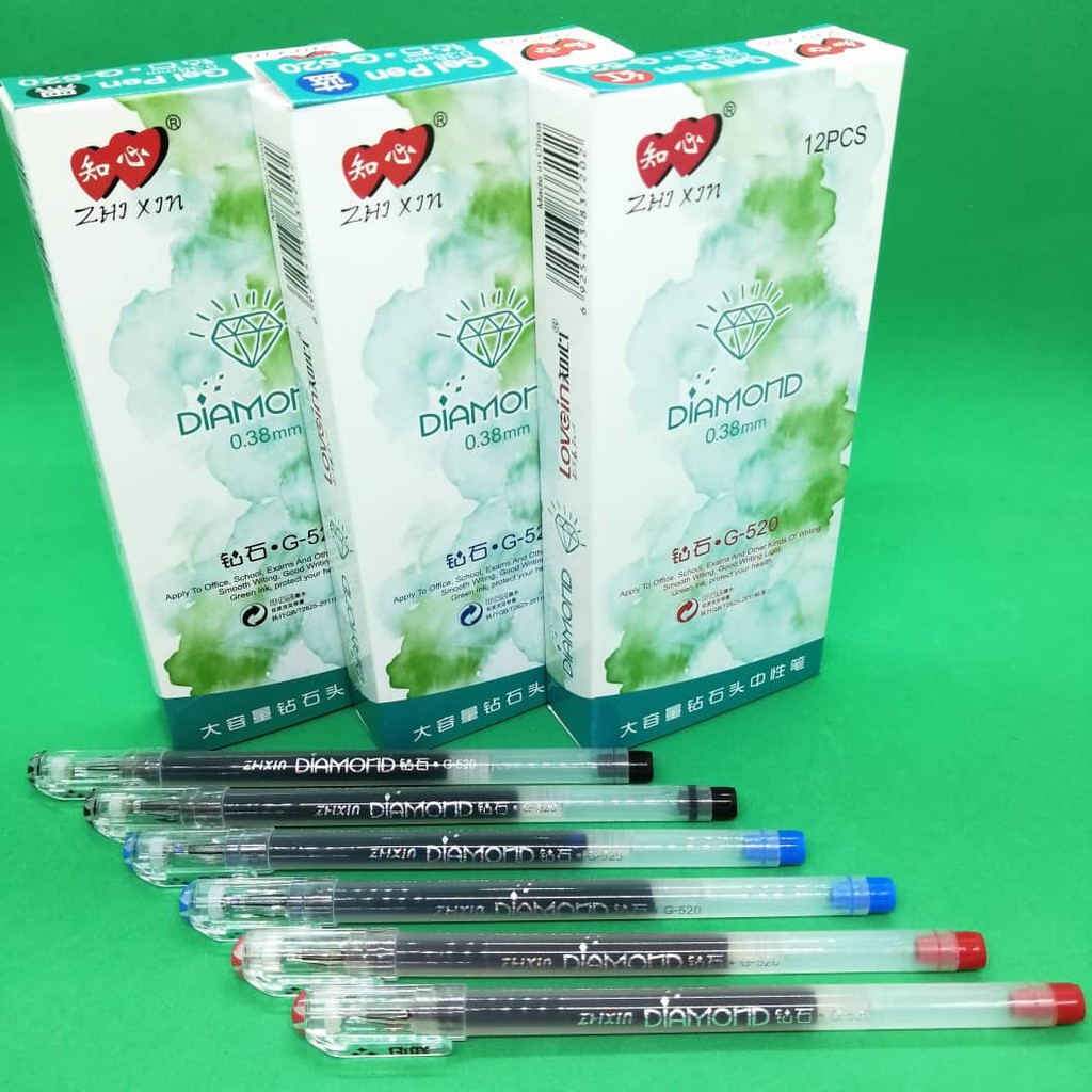 [Ready Stock]ZhiXin Diamond Gel Ink Pen 0.38 Gel Pen G520 Test Good