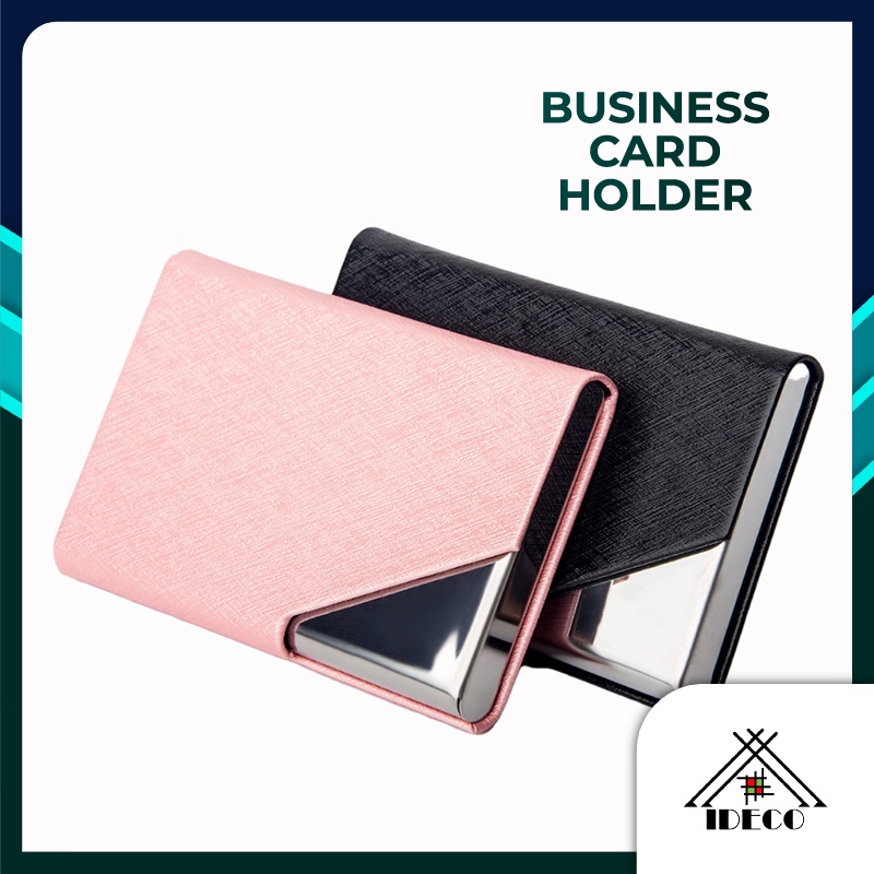 iDECO PU Stainless Steel Business Card Holder Name Card Credit Debit