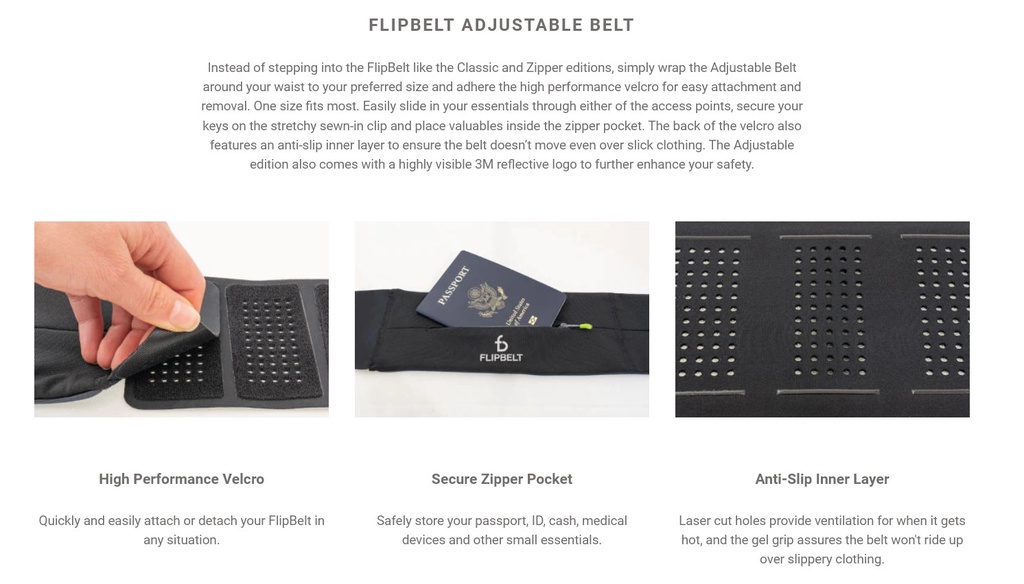 FlipBelt Zipper Adjustable Belt Premium Running Belt Velcro Jogging