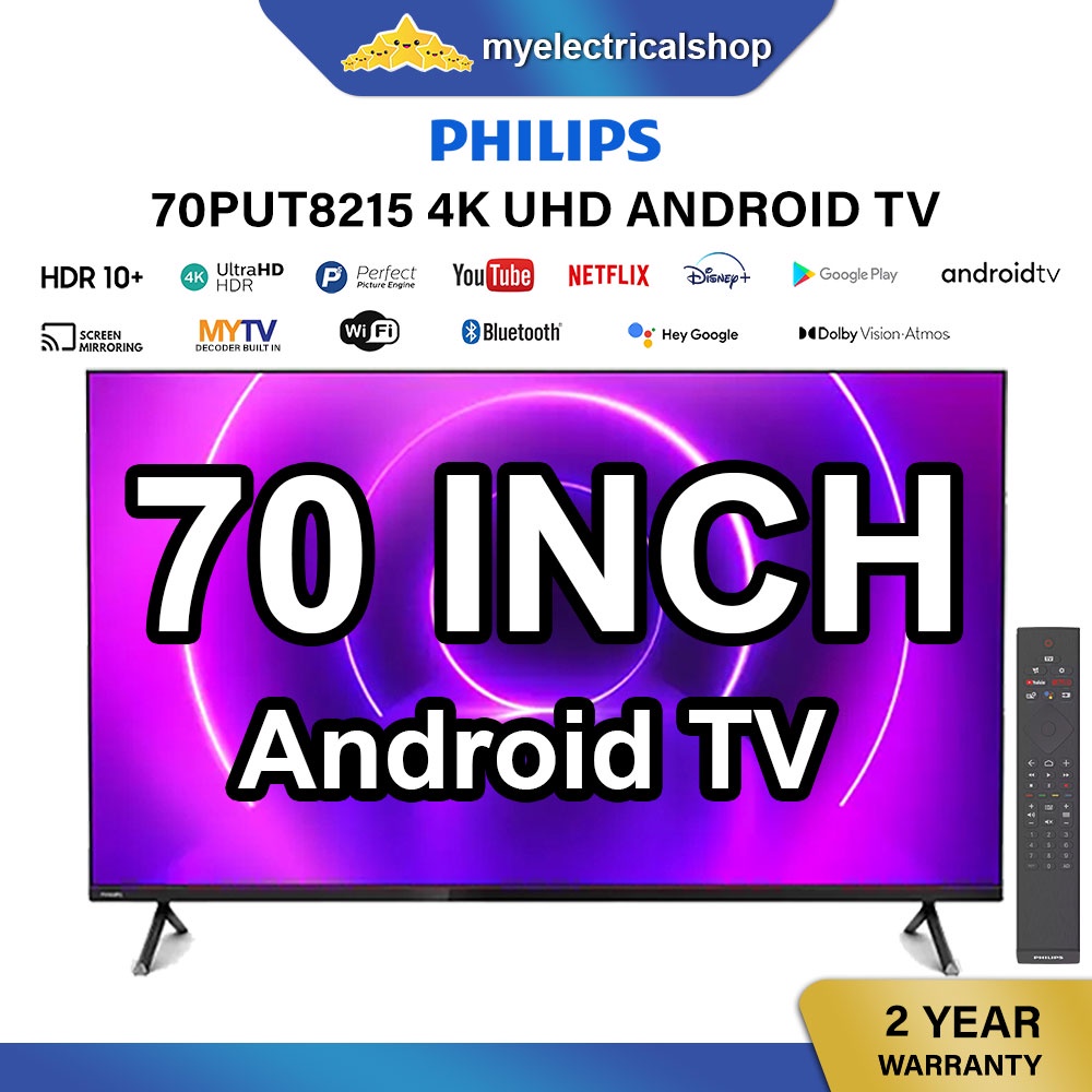 Philips 70 Inch 4K Ultra HD UHD HDR 10 PLUS ANDROID TV 70PUT8215 Dolby