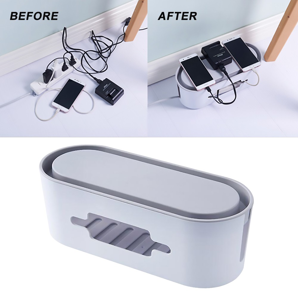 Cable Management Box Power Strip Cord Organizer Kit Cover Conceal Hide