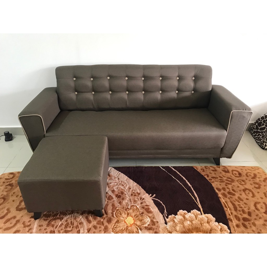 Brown / Blue / Grey Fabric Sofa 3 Seater Free 1 Stool Velvet Sofa Baldu