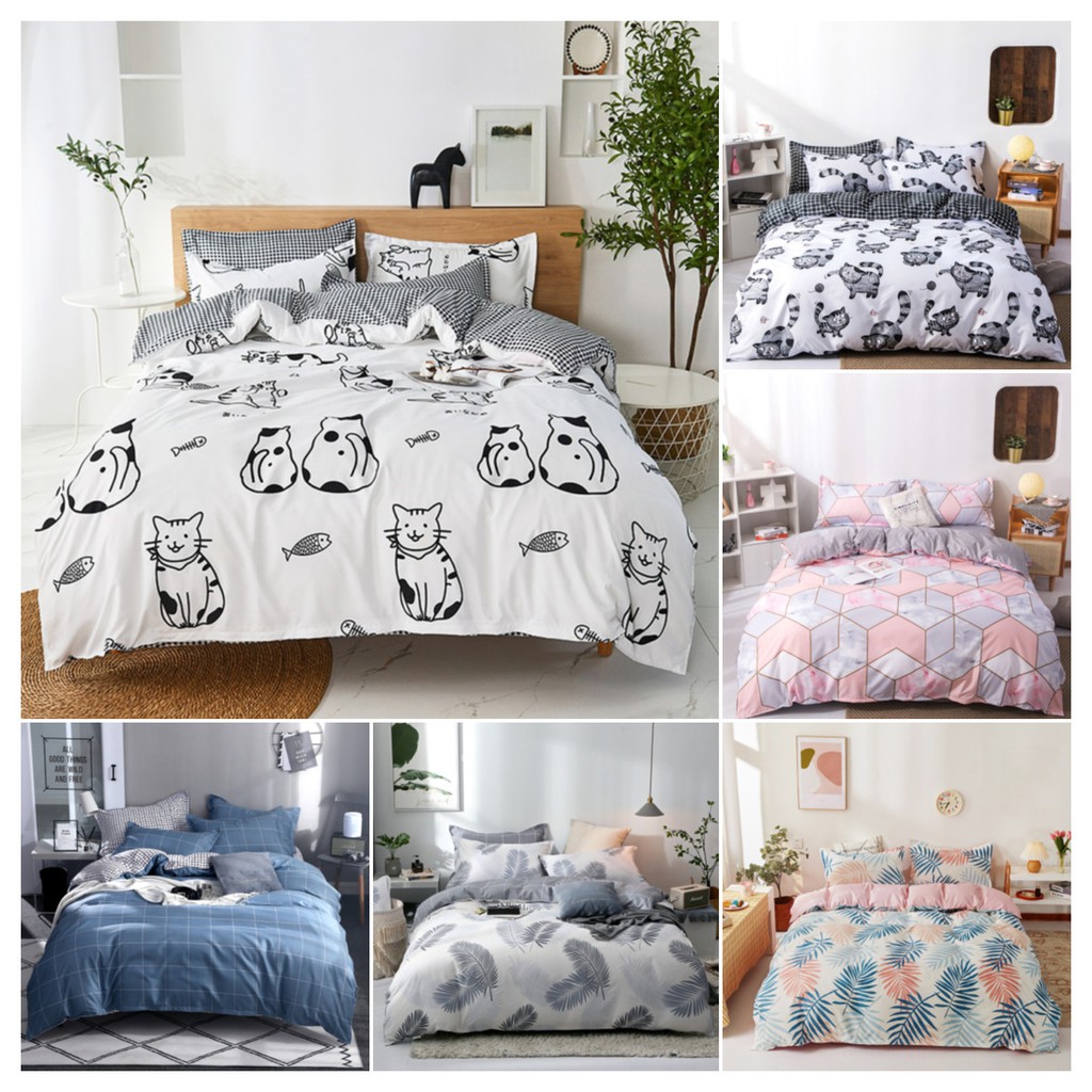 Cute cat design bedding sets single queen king cadar flat desin