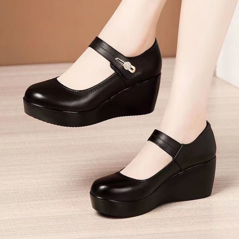 , Wedge Shoes Shoes round Toe Buckle Women's Shoes for Work Shopee