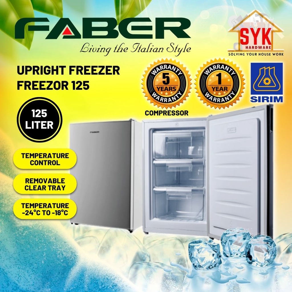 SYK FABER Upright Freezer Freezor 125 Liter 1 Door Small Freezer Frezer