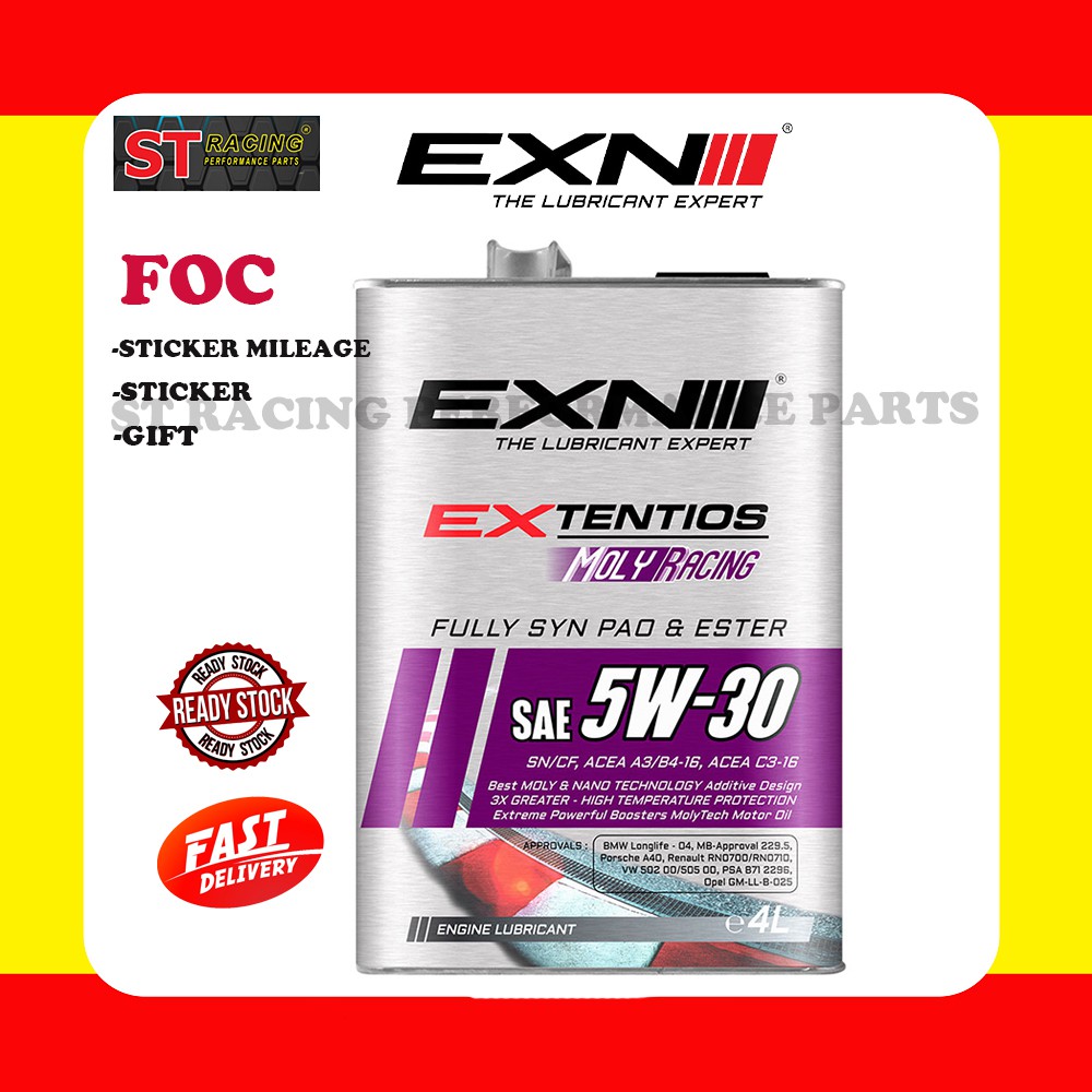 EXN EXTENTIOS MOLYRACING 5W30 ENGINE OIL FULLY SYNTHETIC 4L Shopee Malaysia