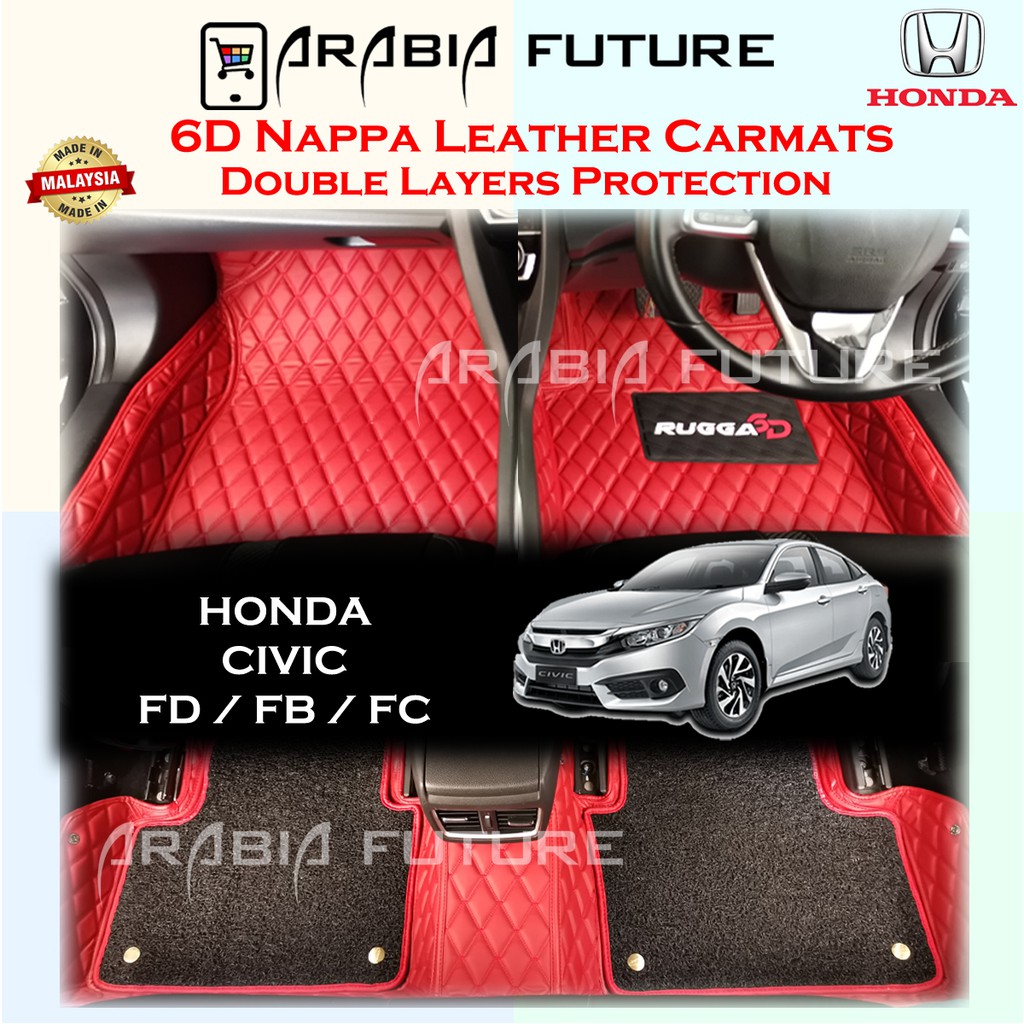 Honda Civic FD FB FC 6D Floor mat Premium Carmats carpet kereta Rugga6D Type R 1.8 2.0 S SE