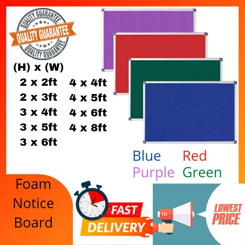 FOAM NOTICE BOARD 2x2 2x3 3x4 3x5 3x6 4x4 4x5 4x6 4x8 ( 4 Color Ready