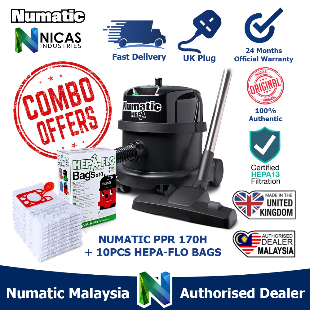 GENUINE NUMATIC HEPA Dry Vacuum Cleaner PPR170 (Made in UK) + HepaFlo