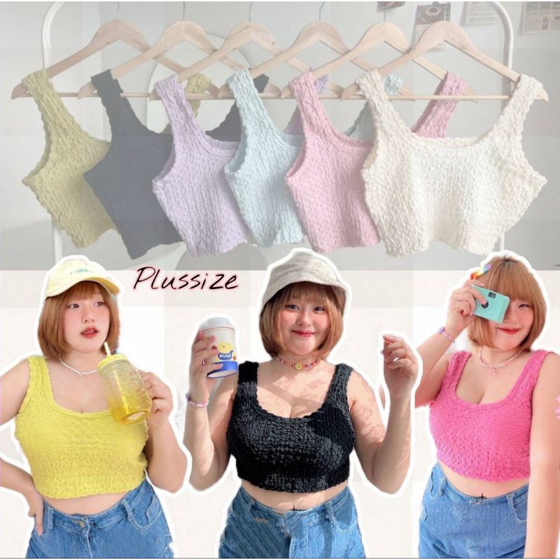 Wrinkled Crop Top Chubby Girl Tank Shopee Malaysia