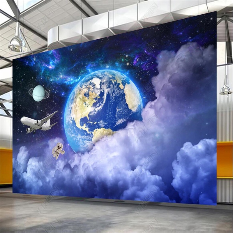 Custom Earth Starry Sky 3D Wall Paper Universe Galaxy Astronaut Wallpaper Living Room Bedroom