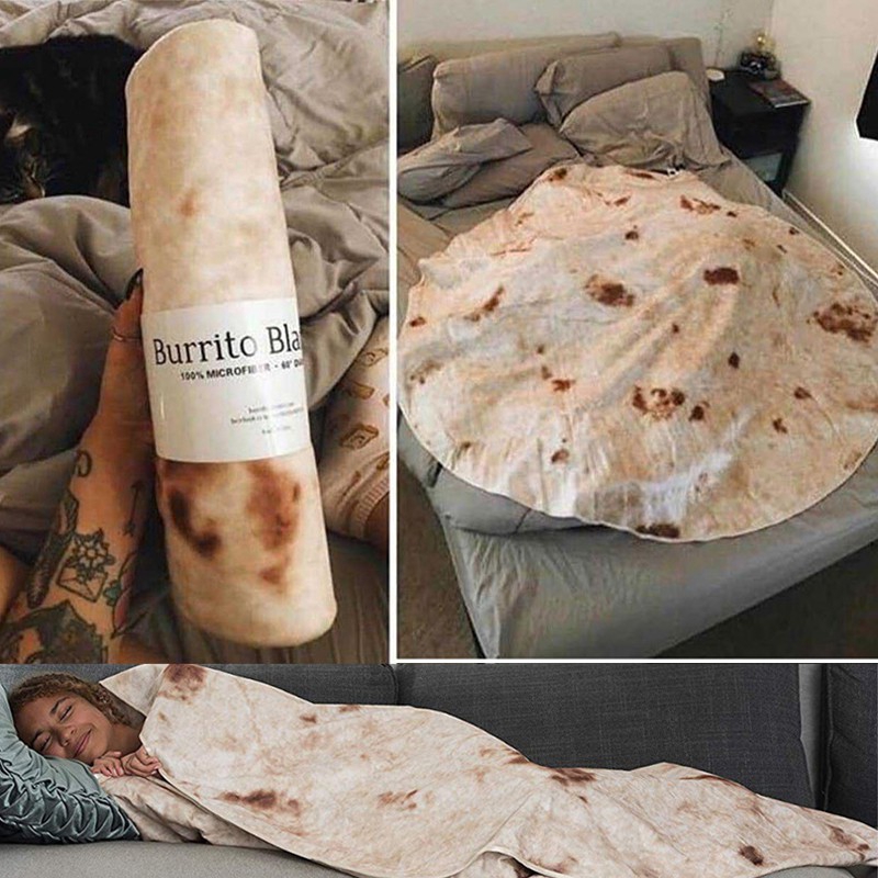 【3 styles】Tortilla Blanket Home Flannel Lazy Blanket Round Burrito Soft