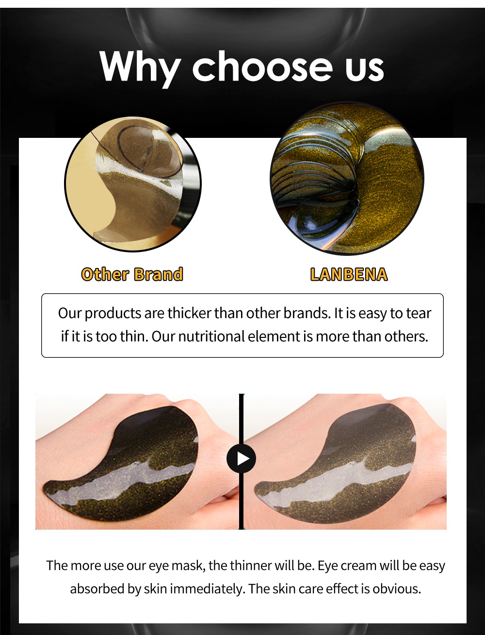 LANBENA Gold Black Pearl HydraGel Eye Patches / Sleeping Eye Mask