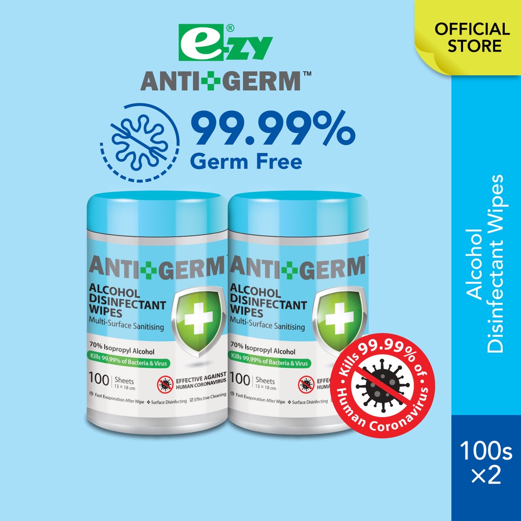Antigerm Alcohol Disinfectant Wipes 100's X 2 Canisters by Official