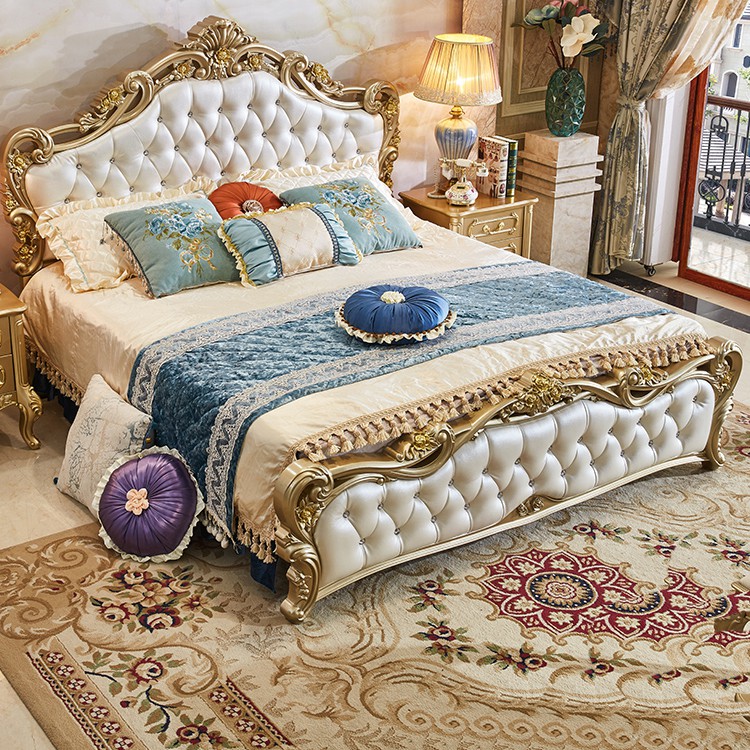 Champagne European Bed Frame Gold Luxury Leather Hotel European King