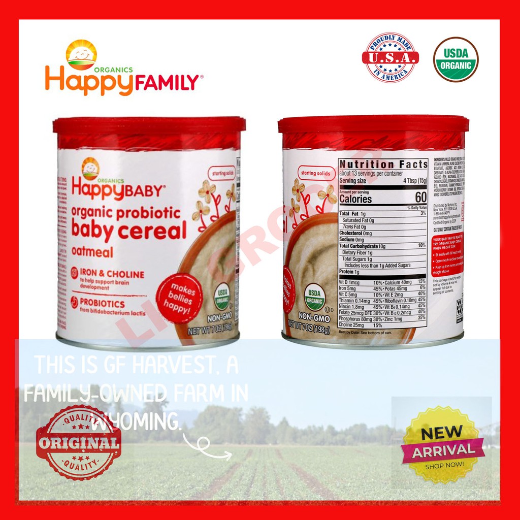 HAPPY BABY Happy Bellies Organic Cereal Oatmeal & Multigrain 198g