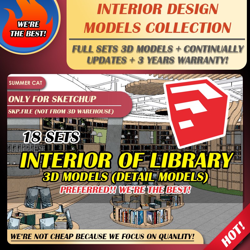 18SETS INTERIOR OF LIBRARY DETAIL MODELS SKETCHUP 3D MODEL ARCHITECTURE
