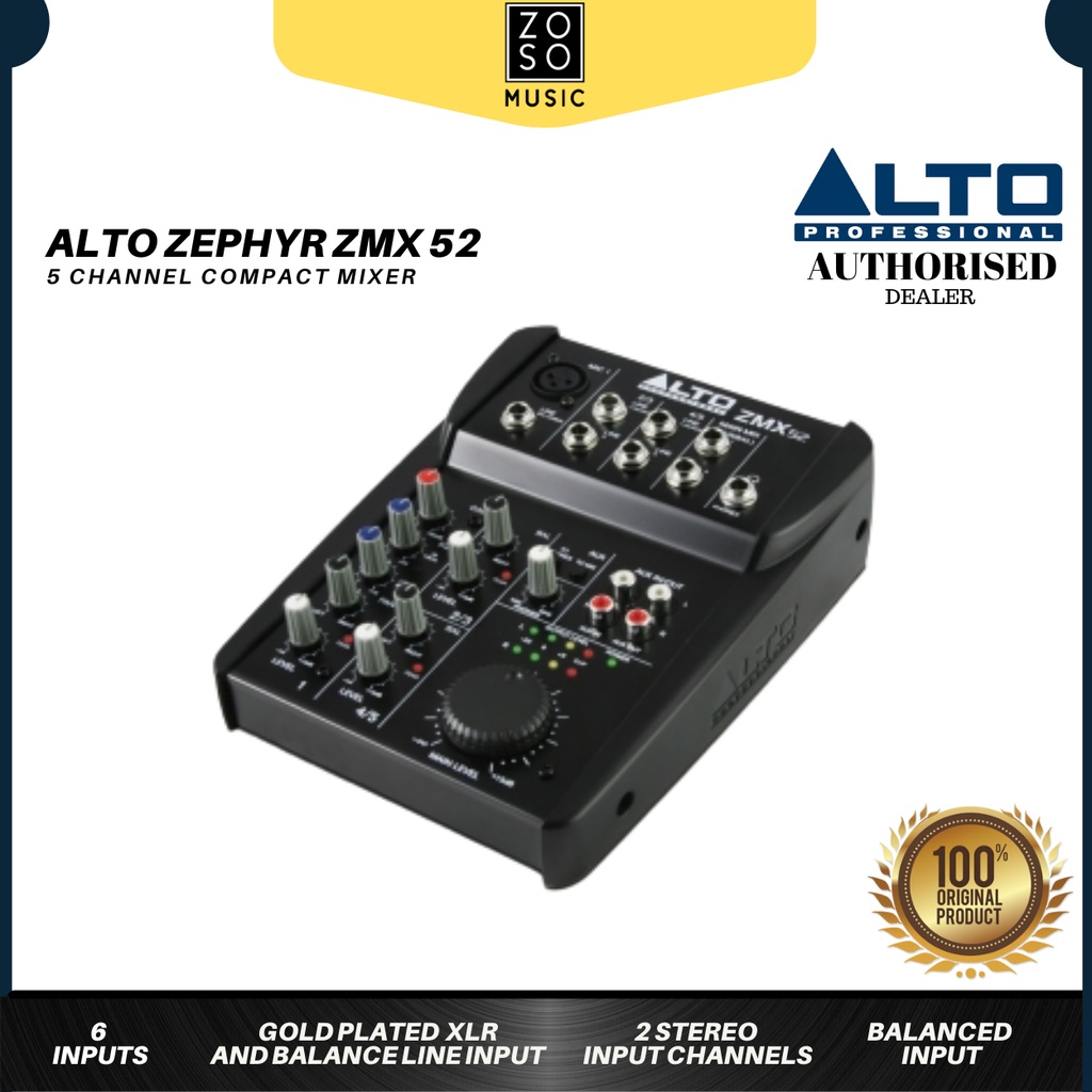 ALTO ZMX 52 ANALOG MIXER 1 MONO 2 STEREO MIXING CONSOLE (ALTO/ ZMX52